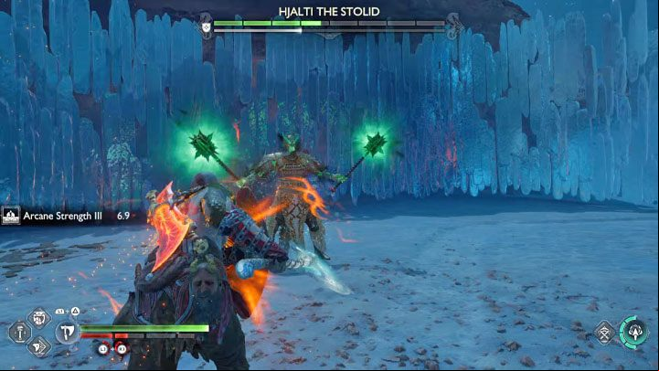 Hjalti during fights can try to charge - it is a blue skill and you should try to stop Hjalti by hitting the boss with the shield - God of War Ragnarok: How to defeat the Brserker Hjalti the Stolid? - Berserkers - God of War Ragnarok Guide