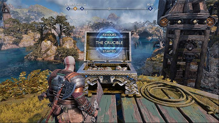 The favor involving visiting The Crucible will be added to the log after finding half of the Muspelheim Seed - God of War Ragnarok: The Crucible, The Final Challenges - walkthrough - Favors - Muspelheim - God of War Ragnarok Guide