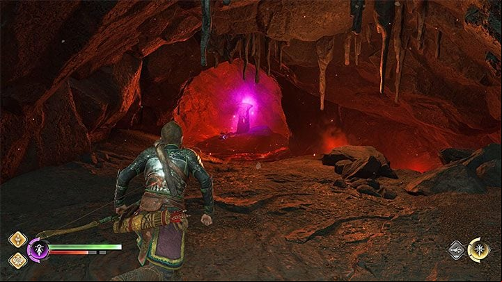 Once the battles are over, choose the marked pathway and start climbing - jump to nearby ledges - God of War Ragnarok: Into the Fire - walkthrough - Walkthrough - God of War Ragnarok Guide