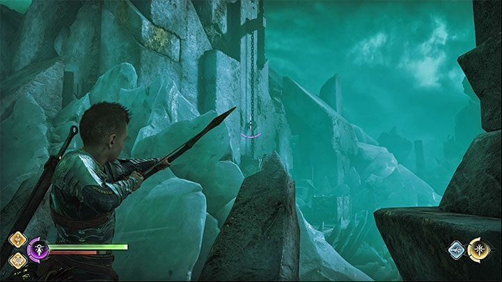 In this new area shoot the distant hook pictured above - God of War Ragnarok: Unleashing Hel - walkthrough - Walkthrough - God of War Ragnarok Guide