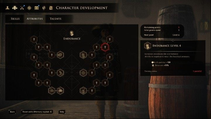 It affects the health points of the hero and their balance - GreedFall: Attributes - Basics - GreedFall Guide