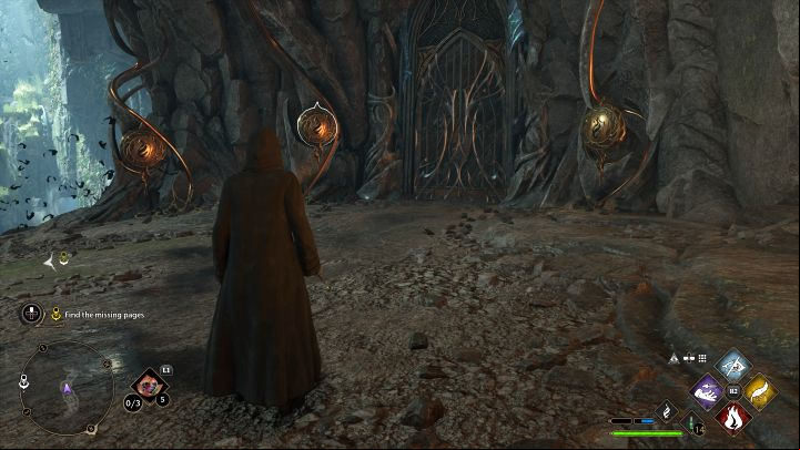 Soon after you start exploring the cave you'll reach the first locked gate with three switches - Hogwarts Legacy: Jackdaws Rest - Main quests - Hogwarts Legacy Guide