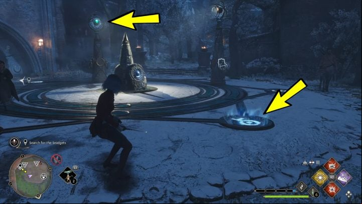 Use the Accio spell to move the stone with the blue light so that the light falls on the symbol shown in the picture above - Hogwarts Legacy: A Bird in the Hand - Relationship quests - Poppy - Hogwarts Legacy Guide