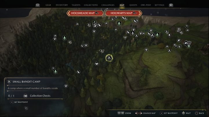 The next chest is in a bandit camp which is close to the one where you've found Chest #2 - Hogwarts Legacy: Forbidden Forest - Collection Chests - Collection Chests - Hogwarts Legacy Guide