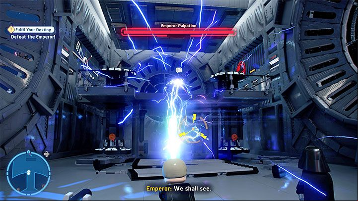 Emperor Palpatine is the second and final boss faced in this level - LEGO Skywalker Saga: Fulfill Your Destiny - walkthrough - Episode 6 - Return of the Jedi - LEGO Skywalker Saga Guide