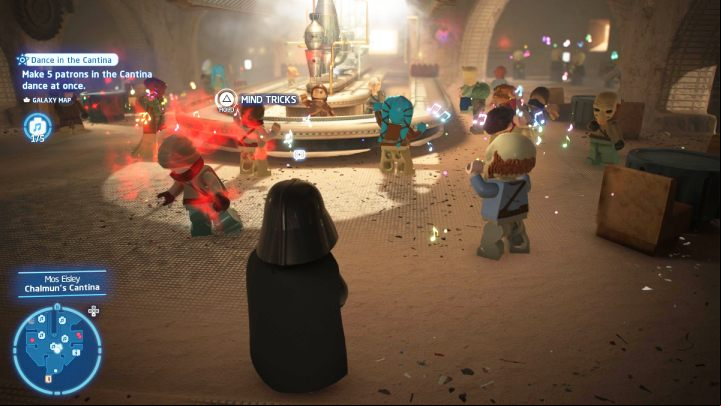The Dance in the Cantina challenge is unlocked by completing the Bab Bar Brawl side mission - LEGO Skywalker Saga: Dance in the Cantina - walkthrough - Challenges - LEGO Skywalker Saga Guide