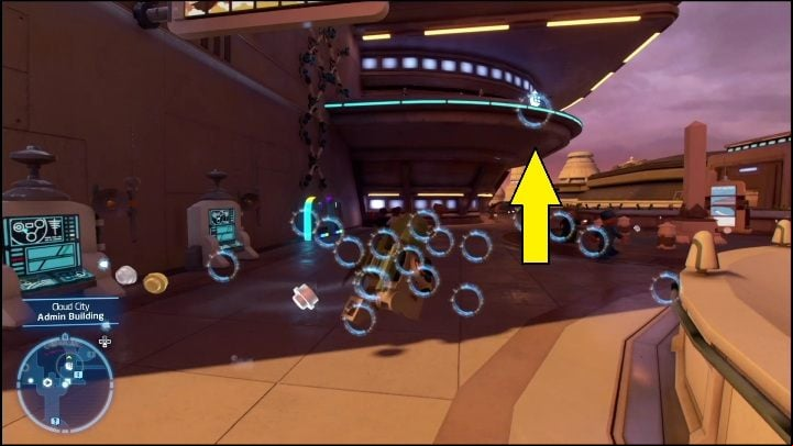 This brick is on a small roof, in the eastern part of the map - LEGO Skywalker Saga: Cloud City - list of all puzzles - Bespin - LEGO Skywalker Saga Guide