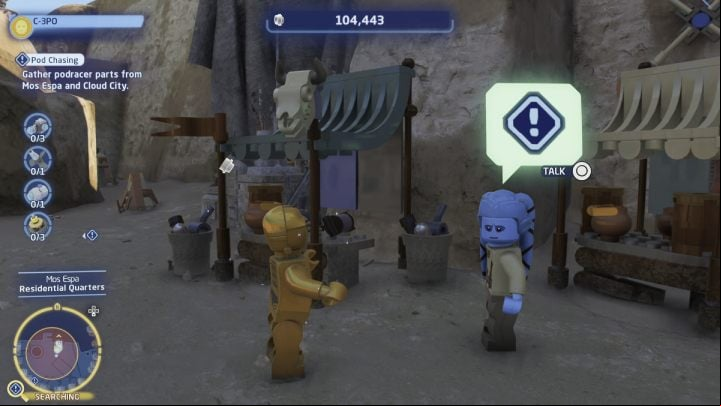 Head to Mos Espa on Tatooine and follow the quest marker to meet the trader at the stall - LEGO Skywalker Saga: Pod Chasing - walkthrough - Endor - the ewok village - LEGO Skywalker Saga Guide