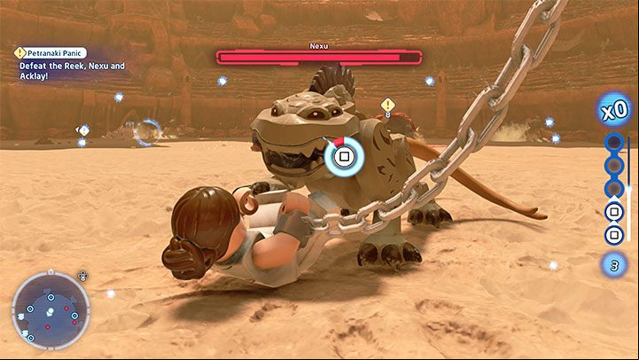 To complete the first part of the battle, you need to focus on depleting the health bars of the 3 mini-bosses - LEGO Skywalker Saga: Petranaki Panic - walkthrough - Episode 2 - Attack of the Clones - LEGO Skywalker Saga Guide