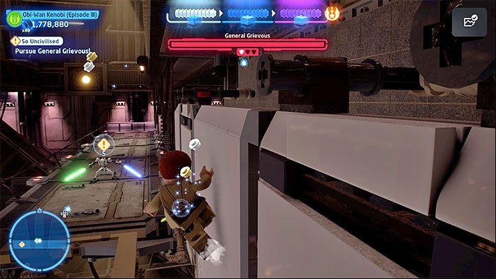 Grievous will damage the upper balconies but you can circumvent that by Wall Running - LEGO Skywalker Saga: General Grievous - boss, how to beat? - Bosses - LEGO Skywalker Saga Guide