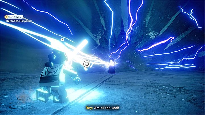After one of the scenes, you will get the second lightsaber, and you still have to press the buttons that display to reduce the distance between you and the boss - LEGO Skywalker Saga: Be With Me - walkthrough - Episode 9 - The Rise of Skywalker - LEGO Skywalker Saga Guide