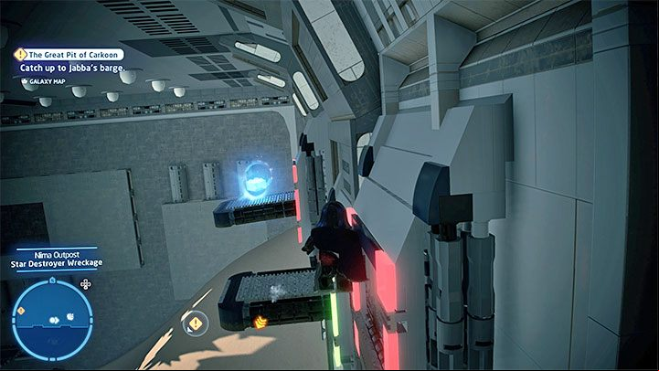On your way, you will come across a small shipwreck, and you only need to repeatedly hit the target shown in picture 1 to unlock your way further - LEGO Skywalker Saga: Niima Outpost - list of all puzzles - Jakku - LEGO Skywalker Saga Guide