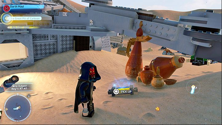 You will find the first source of energy next to the wreck - LEGO Skywalker Saga: Niima Outpost - list of all puzzles - Jakku - LEGO Skywalker Saga Guide