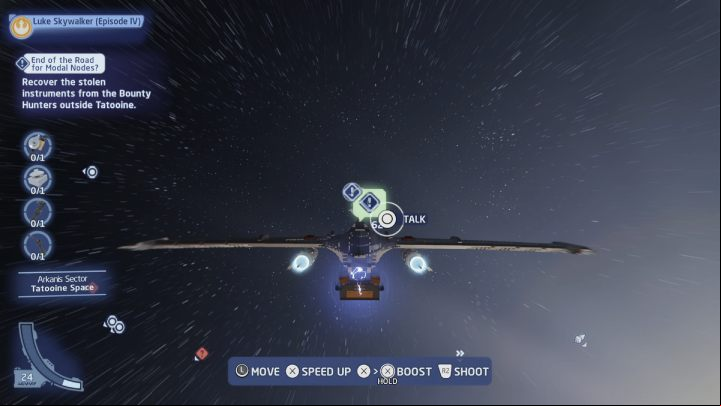 Use fast travel and fly to the local space of the planet Tatooine - LEGO Skywalker Saga: End of the Road for Modal Nodes - walkthrough - Tatooine - Mos Eisley - LEGO Skywalker Saga Guide