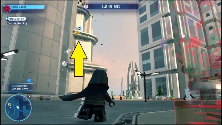 This brick is on the outside of the building - LEGO Skywalker Saga: Federal District - list of puzzles - Coruscant - LEGO Skywalker Saga Guide