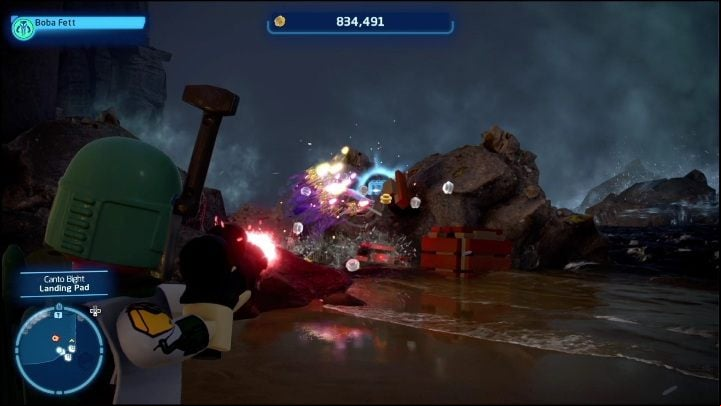 This collectible is on the shore, in the south-eastern part of the region - LEGO Skywalker Saga: Canto Bight - list of all puzzles - Cantonics - LEGO Skywalker Saga Guide
