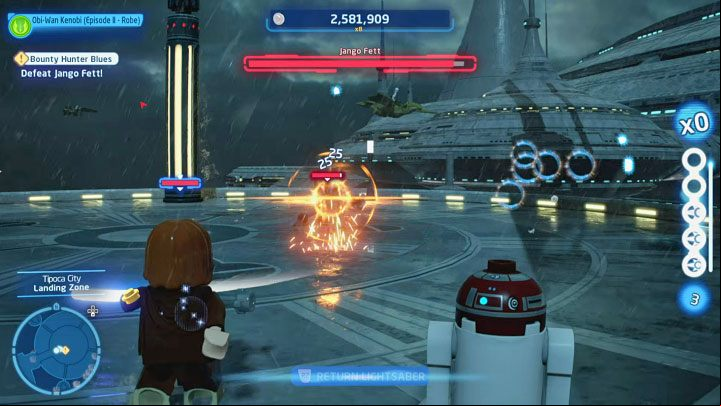 One of the best ranged attacks available is a lightsaber throw, though only saber-wielding characters have access to it - LEGO Skywalker Saga: Combat - weapons and tips - Basics - LEGO Skywalker Saga Guide