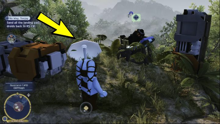 The fifth droid is on the upper level of the camp - LEGO Skywalker Saga: No Way Toojay - walkthrough - Ajan Kloss - resistance camp - LEGO Skywalker Saga Guide