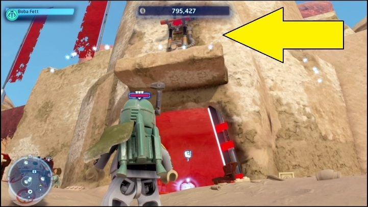 This collectible is locked in a small room and to get it, you just need to pull a lever - LEGO Skywalker Saga: Mos Espa - list of all puzzles - Tatooine - LEGO Skywalker Saga Guide
