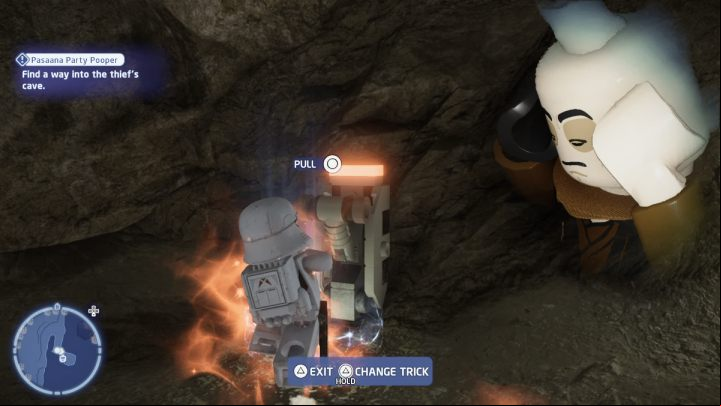When the new mission objective appears, head to the next search area - LEGO Skywalker Saga: Pasaana Party Pooper - walkthrough - Pasaana - Forbidden Valley - LEGO Skywalker Saga Guide