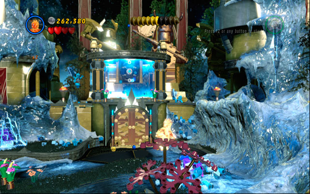 Second icicle is located in front of the gate (the one with power field) - just look behind the flowerbed - Bifrosty Reception | Minikit Sets - Minikit Sets - LEGO Marvel Super Heroes Game Guide & Walkthrough
