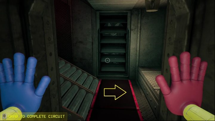 This socket is on the right side of the corridor, but don't hook your hand from where you are - Poppy Playtime: Conveyor - walkthrough - Chapter 1 - Poppy Playtime Guide, Walkthrough
