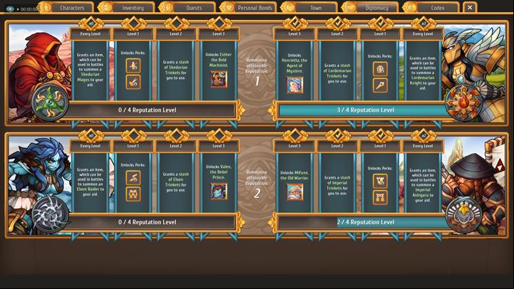 Every faction provides different bonuses, and yields a unique companion on level 3. - Diplomacy - City Management - Regalia: Of Man and Monarchs Game Guide