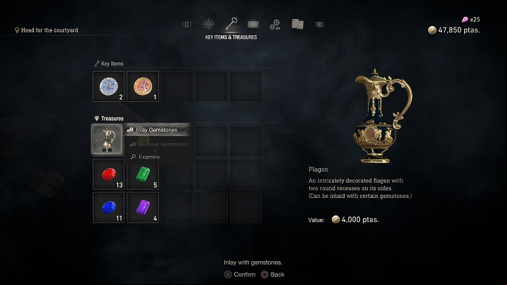 You will find the treasure combining menu by opening the inventory or map, and then going to the key items and treasures tab - Resident Evil 4 Remake: Combining treasures - Basics - Resident Evil 4 Remake Guide