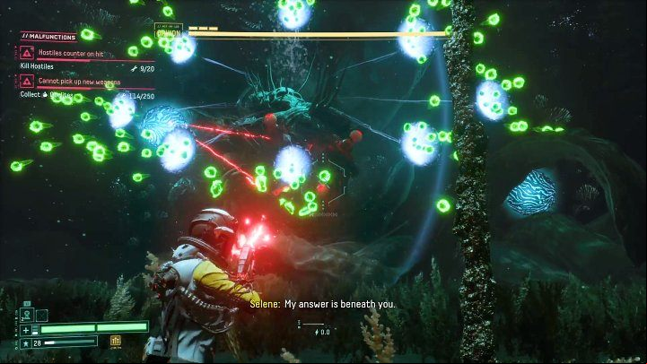 Ophion can create portals from which green energy orbs will fly out - Return: Ophion - boss, how to defeat? - Bosses - Returnal Guide