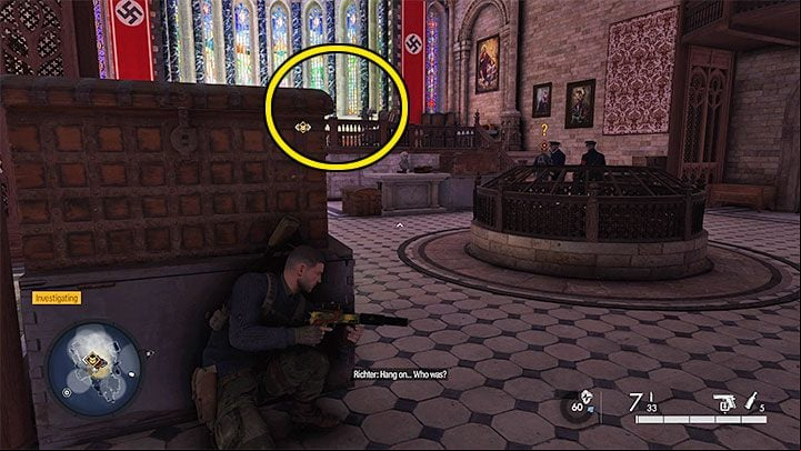 Once you found a good hiding place, wait in hiding to the end of the meeting - Sniper Elite 5: KIll List Target (Mission 3): Fabian Richter - walkthrough - Mission 3 - Spy Academy - Sniper Elite 5 Guide, Walkthrough