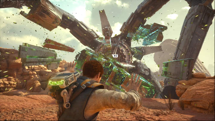 When you are back on firm ground, cooperate with Merrin (use the force) to finish off the drilling machine - Star Wars Jedi Survivor: Bring Codes to Cere - Walkthorugh - Star Wars Jedi Survivor guide