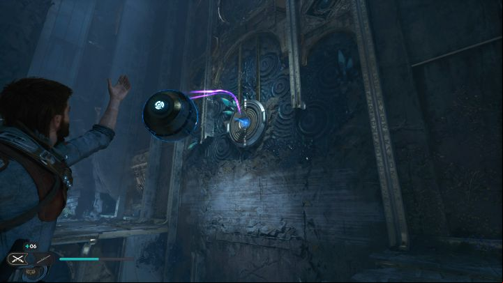 Climb up, grab the orb and place it in the side slot shown in the screenshot - Jedi Survivor: Orb coupler puzzles in the Devastated Settlement - Puzzles - Star Wars Jedi Survivor guide