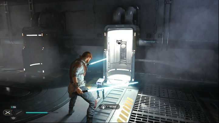 You can scan the station in a rectangular room, where you had to defeat a large group of droids and Bedlam Raiders - Jedi Survivor: Automated Forge on Shattered Moon - list of secrets - Shattered Moon - Star Wars Jedi Survivor guide