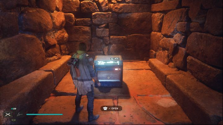 The chest is in the same area as the encountered scavenger droid - Jedi Survivor: Penitent Chambers on Jedha - list of secrets - Jedha - Star Wars Jedi Survivor guide