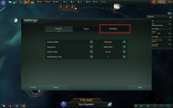 Access the Gameplay tab - How to set foundations for the empire in Stellaris? - A good start in Stellaris - Stellaris Guide