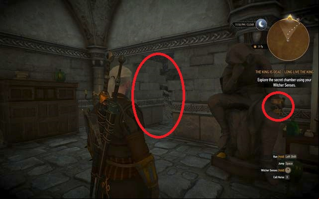 You can look around the laboratory, but in order to continue the search take the vessel from the locker near the bed and place in the hand of the statue standing near the map - by doing so you will open a hidden age - The Witcher 3 Wild Hunt: The King is Dead, Long Live The King - walkthrough - Kaer Trolde - The Witcher 3 Wild Hunt Guide