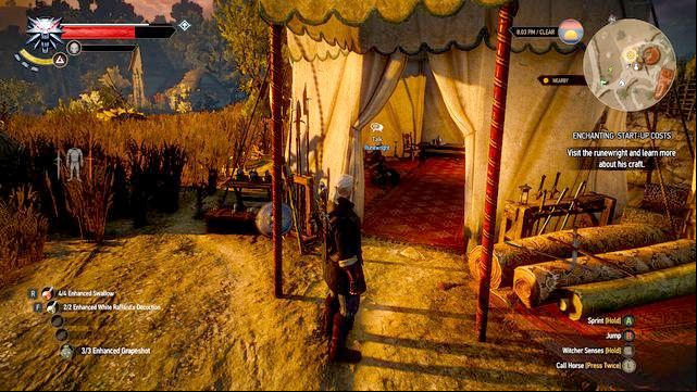 The runewright in his tent - Enchanting: Start-up Costs - Side quests - The Witcher 3 Wild Hunt Guide