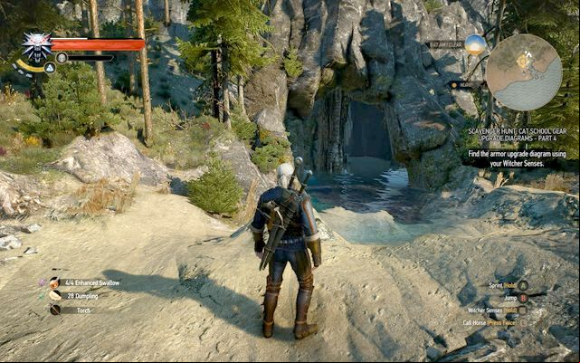 Entrance to the cave with the armor - The Witcher 3 Wild Hunt: Mastercrafted Cat School Gear - Cat School Gear - The Witcher 3 Wild Hunt Guide