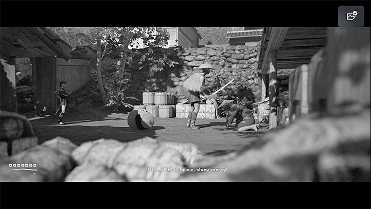To the right of the newly found shrine, there is an optional area where you can save the villager from one of the bandits - Trek to Yomi: Chapter 1 - walkthrough - Walkthrough - Trek to Yomi Guide