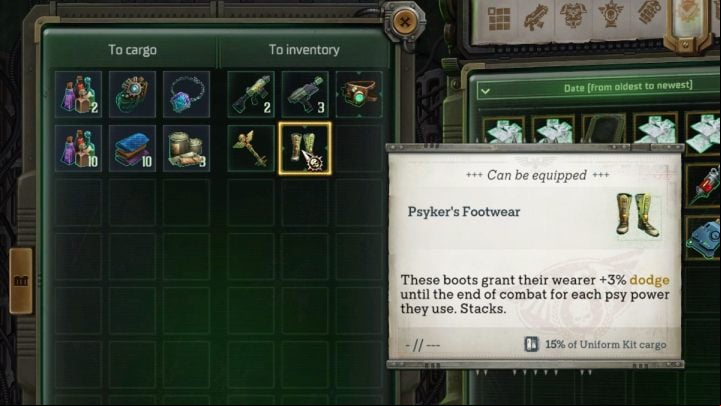 Inside the chest, aside from valuable loot, there are some interesting items - Rogue Trader: What is Footfall container code? - Puzzle Solutions - WH40K: Rogue Trader Guide