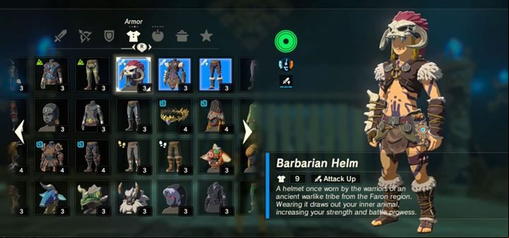 Barbarian armor- Amor (3 defense) can be found in the chest, in Dila Maag Shrine - All item sets in the Zelda Breath of the Wild game - Gameplay Basics - The Legend of Zelda Breath of the Wild Guide